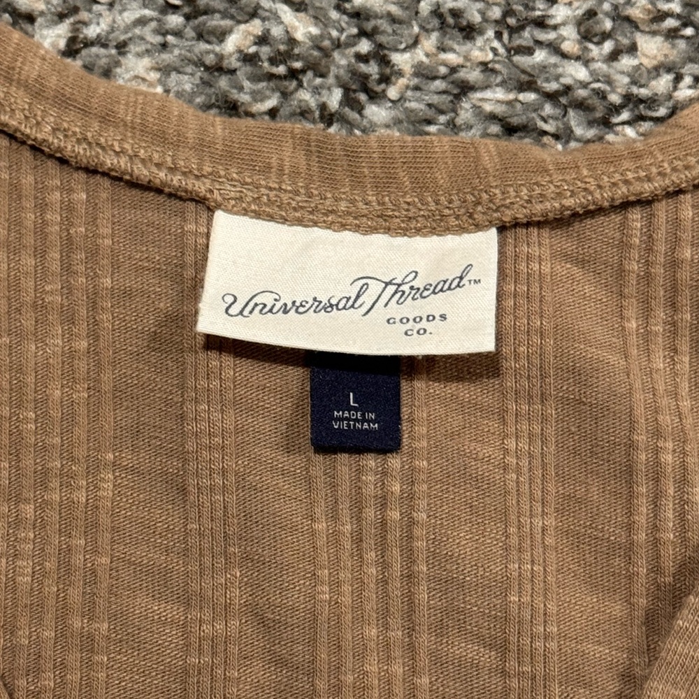 Universal Thread Ribbed Button-Front Tank Top - Tan - Picture 2 of 5
